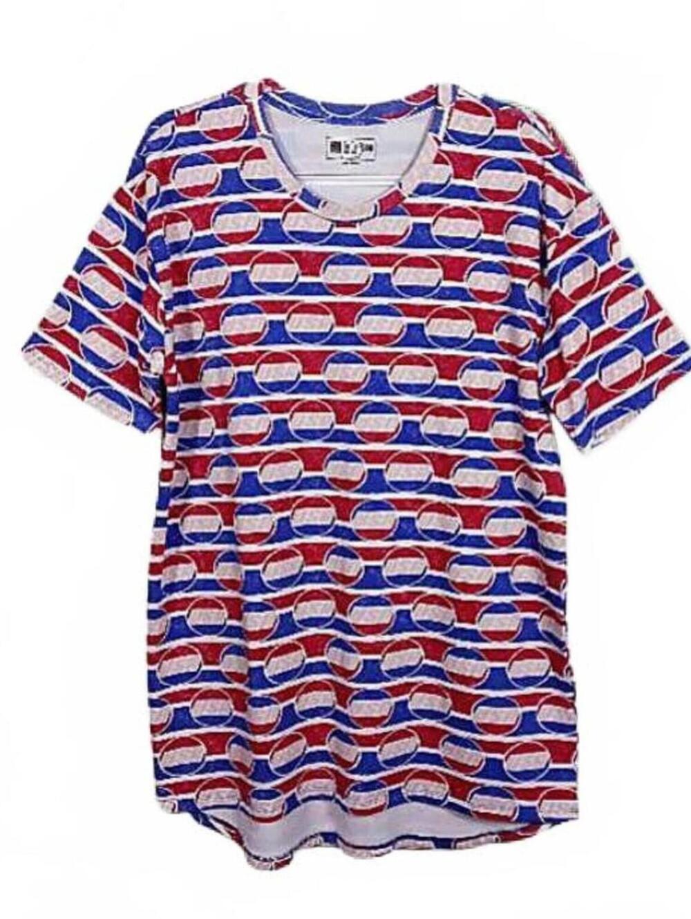 New LuLaRoe Womens Sz Large USA Coin Top Red White Blue Tunic Cotton Blend Tee L